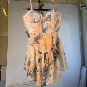 Size XS Cider Harlequin mini Dress-adjustable straps- tropical birds and flowers